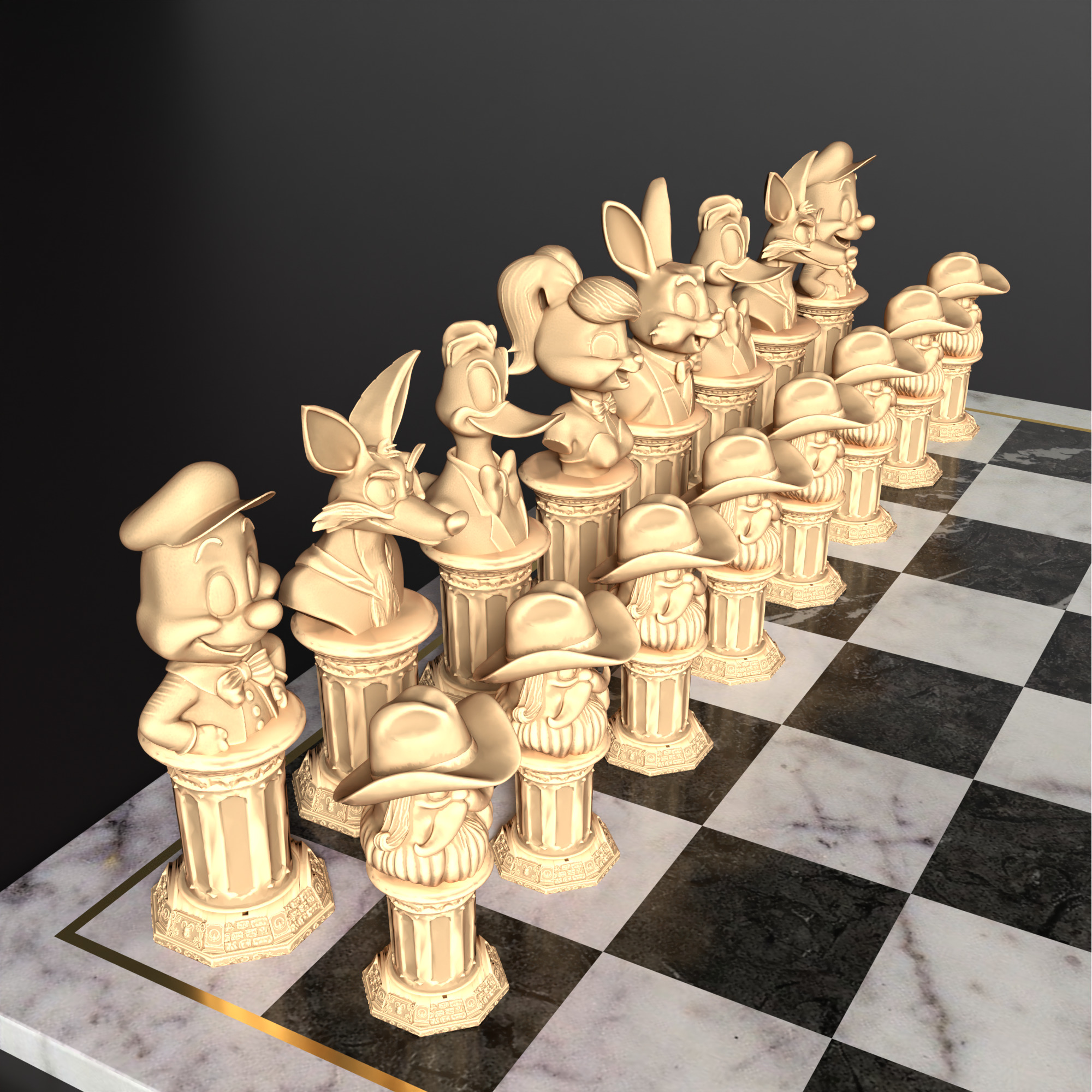 Looney Tunes Chess Set STL 3D Printable Cartoon Characters 3D print model_3