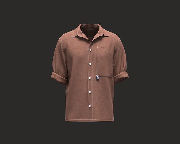 Mens shirt with chest pocket and contrast top stitching 3D model
