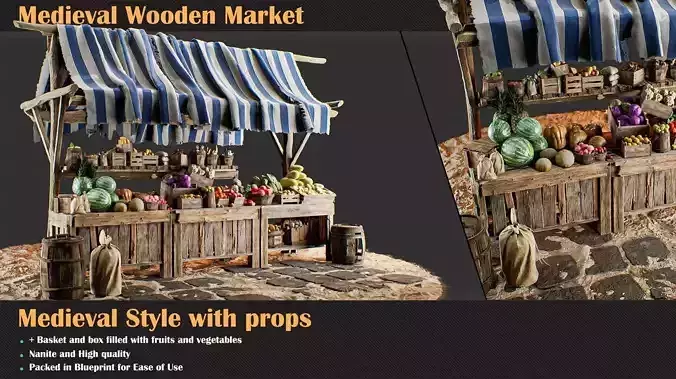 Medieval Wooden Market Pack  Set 1 With Props