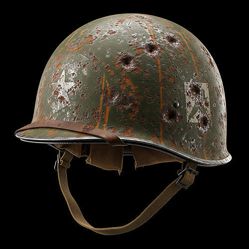 WWII Battle-Worn M1 Military Helmet  Low-poly 3D model