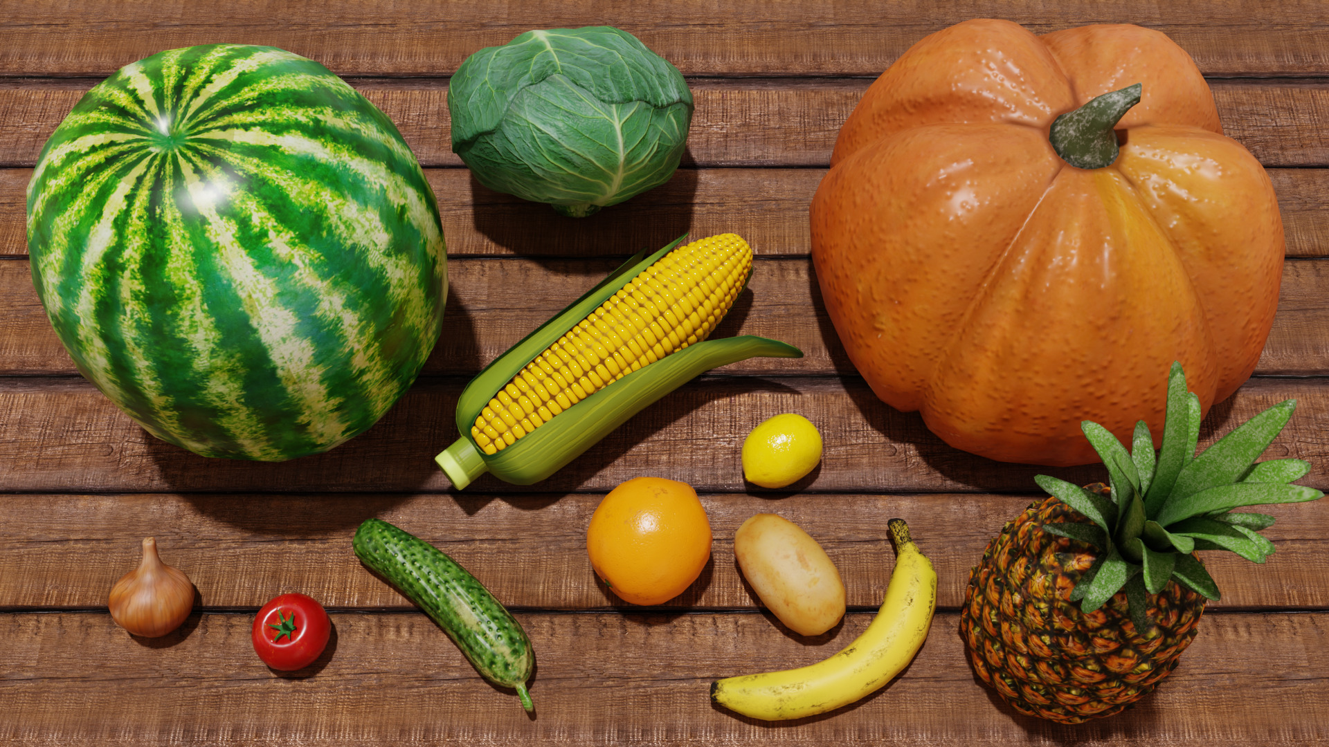 Groceries collection Low-poly 3D model_1