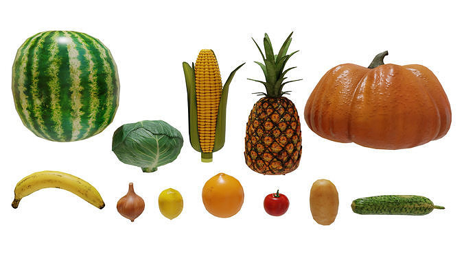 Groceries collection Low-poly 3D model