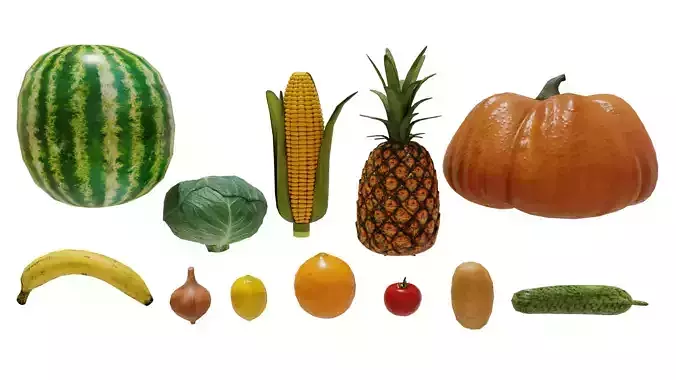 Groceries collection Low-poly 3D model
