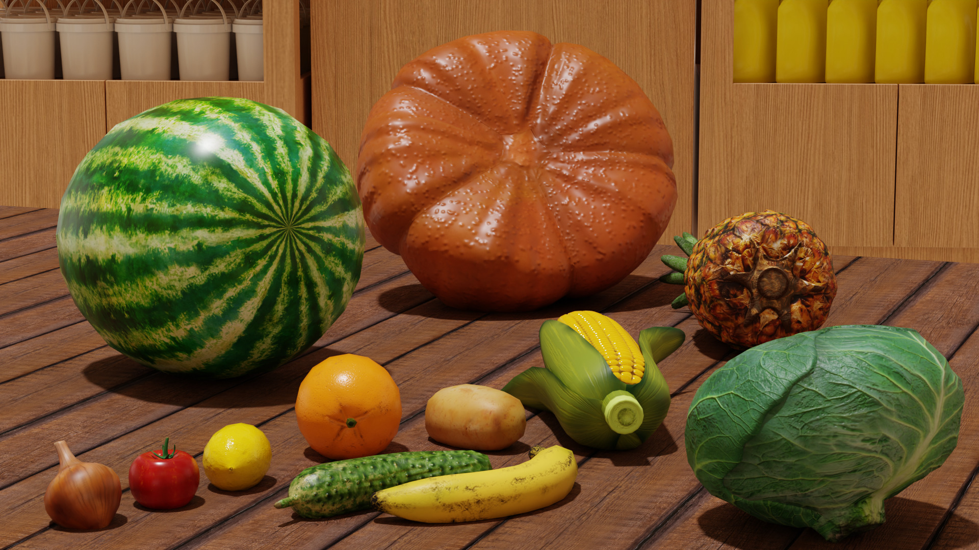 Groceries collection Low-poly 3D model_2