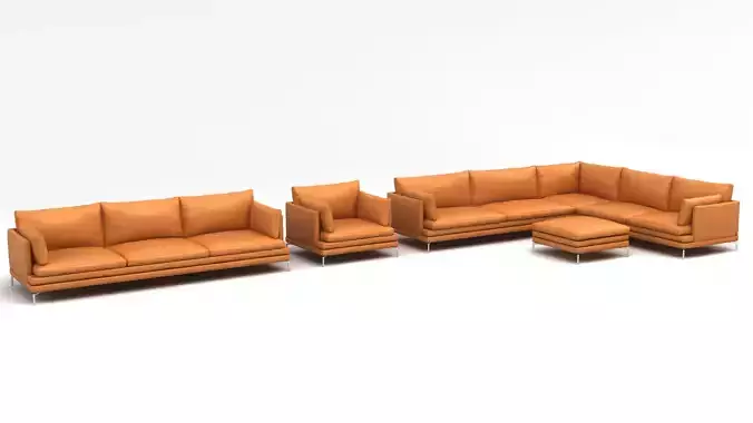 Modern Leather Sofa Set Modular 3D Model High-Quality 