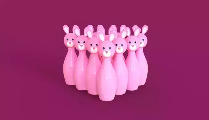 Cartoon Bunny Bowling And Ball Bowling 
