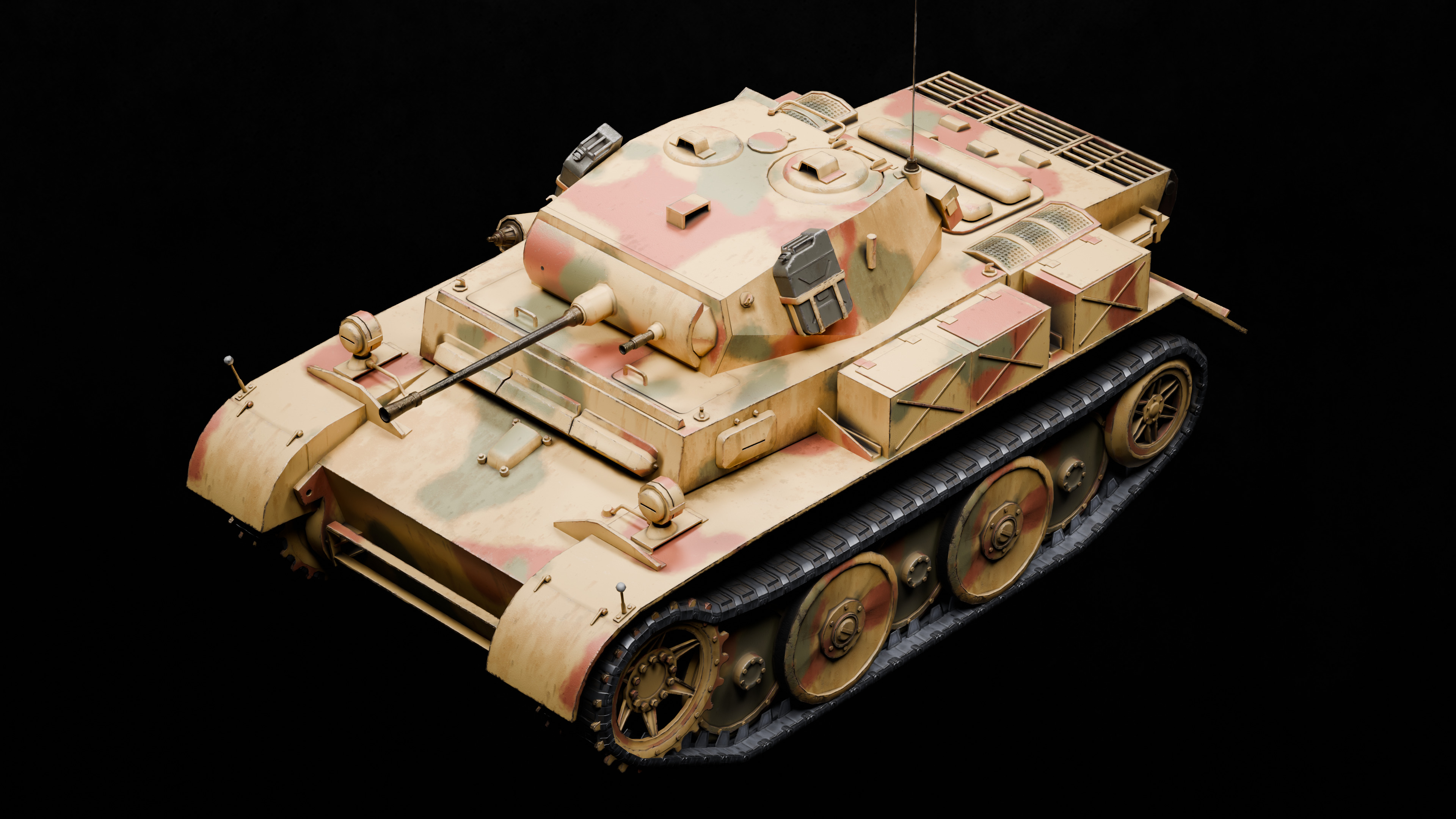 Panzer 2 Luchs WW2 German Tank Rigged Low-poly 3D model_6