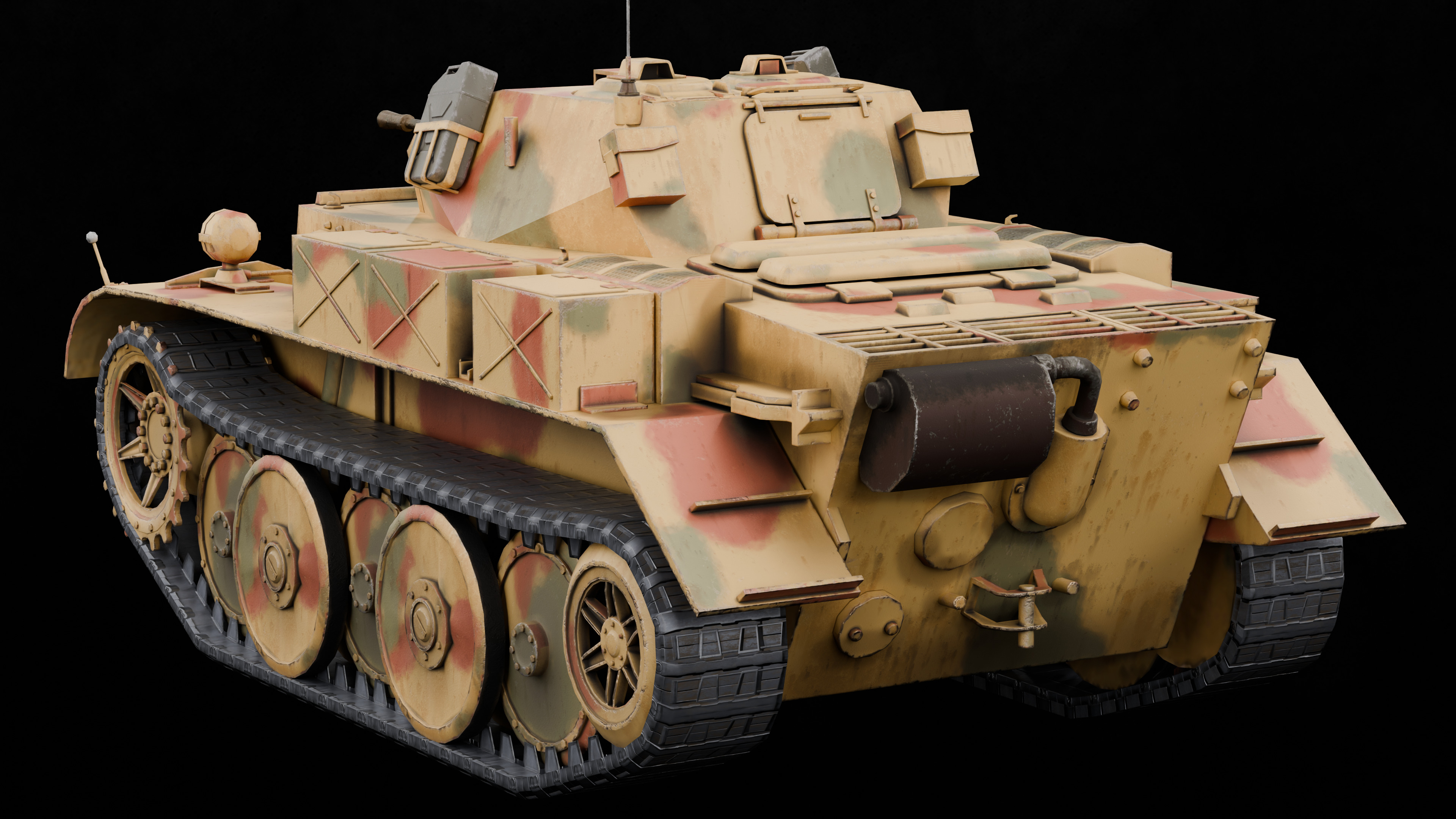 Panzer 2 Luchs WW2 German Tank Rigged Low-poly 3D model_7