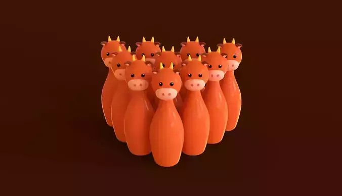 Cartoon Cow Bowling And Ball Bowling