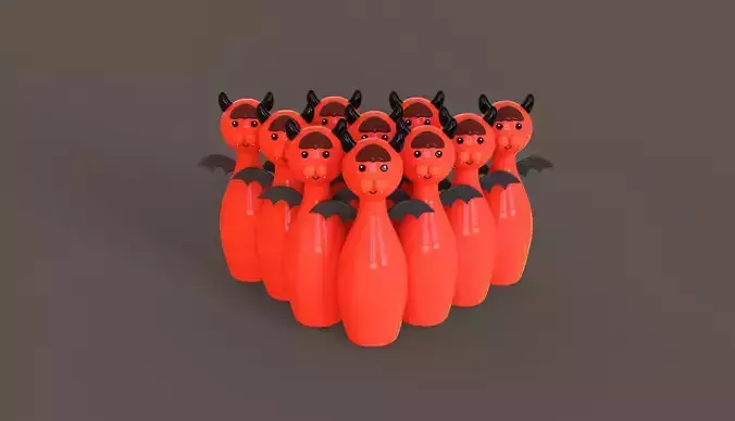 Cartoon Devil Bowling And Ball Bowling