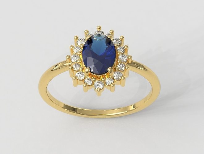 Oval Gemstone Classic Ring 3D print model