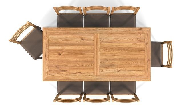 Country Dining Set Extendable Table with 8 Chairs Natural Oak 3D model 4