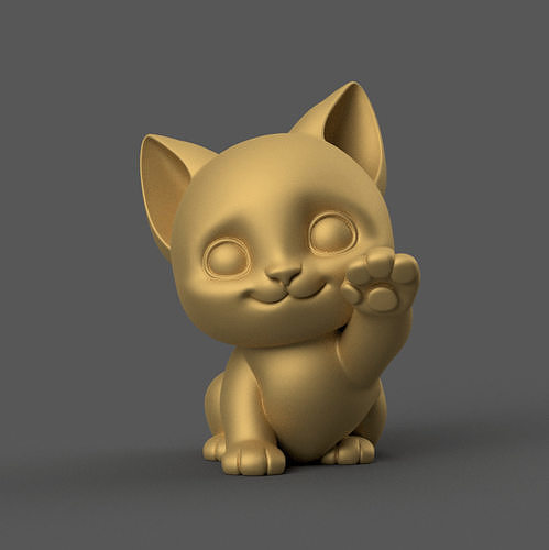 Smiling Cat Sculpture Waving Hello Desk Decor for Cat Lovers 3D print model