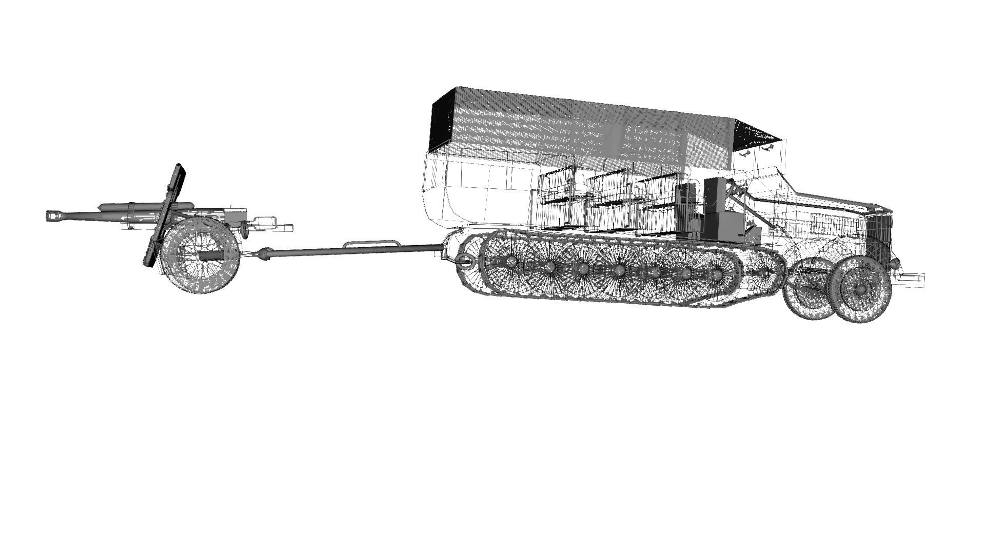 WW2 German Prime Mover Sdkfz 9 with Artillery in tow 3D model_2