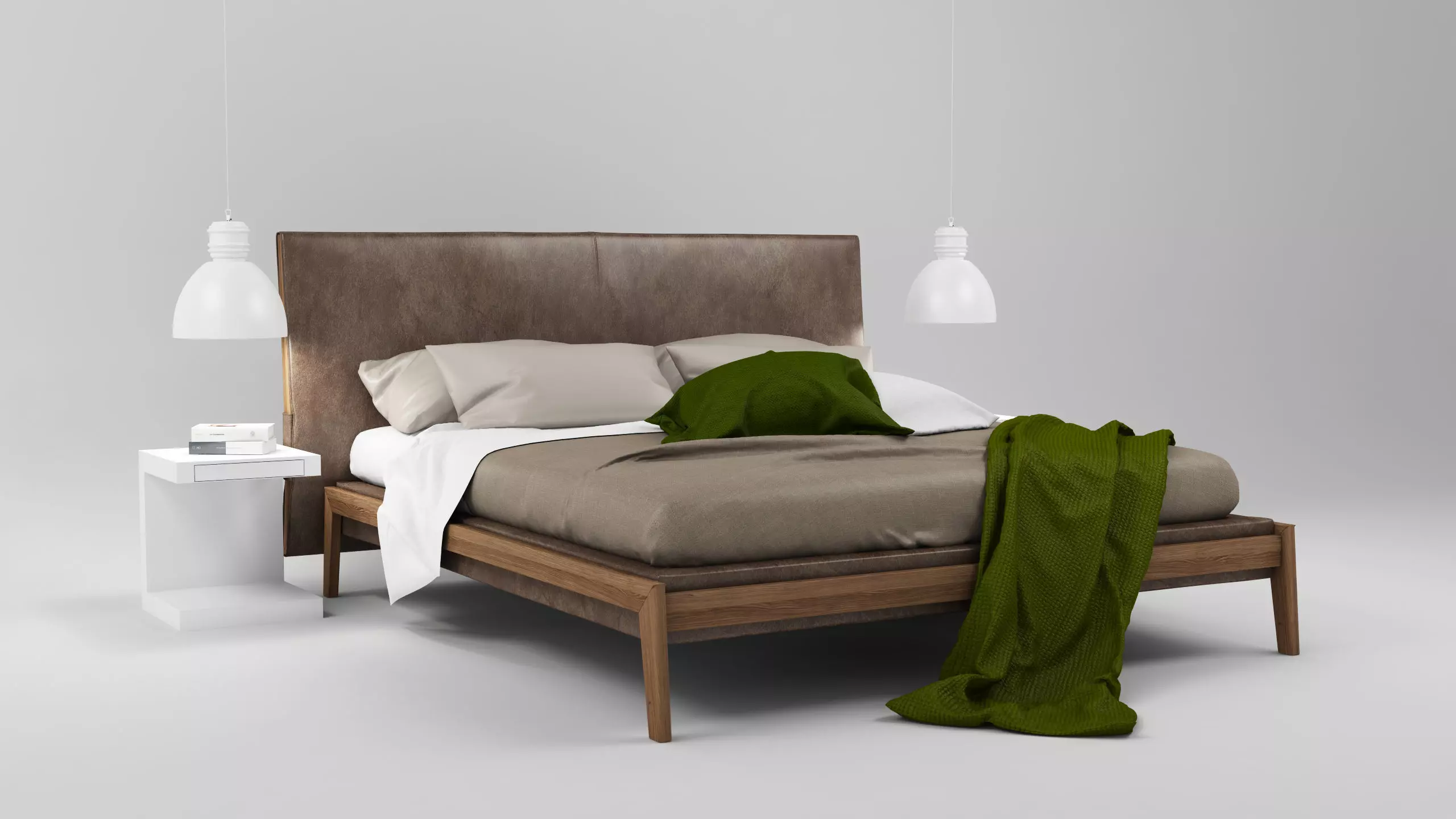 Ipanema bed with Karman ceramic lamp and Aero bedside table 3D model