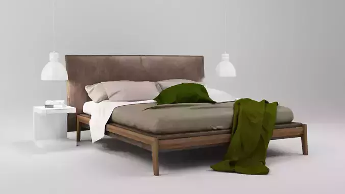 Ipanema bed with Karman ceramic lamp and Aero bedside table 3D model