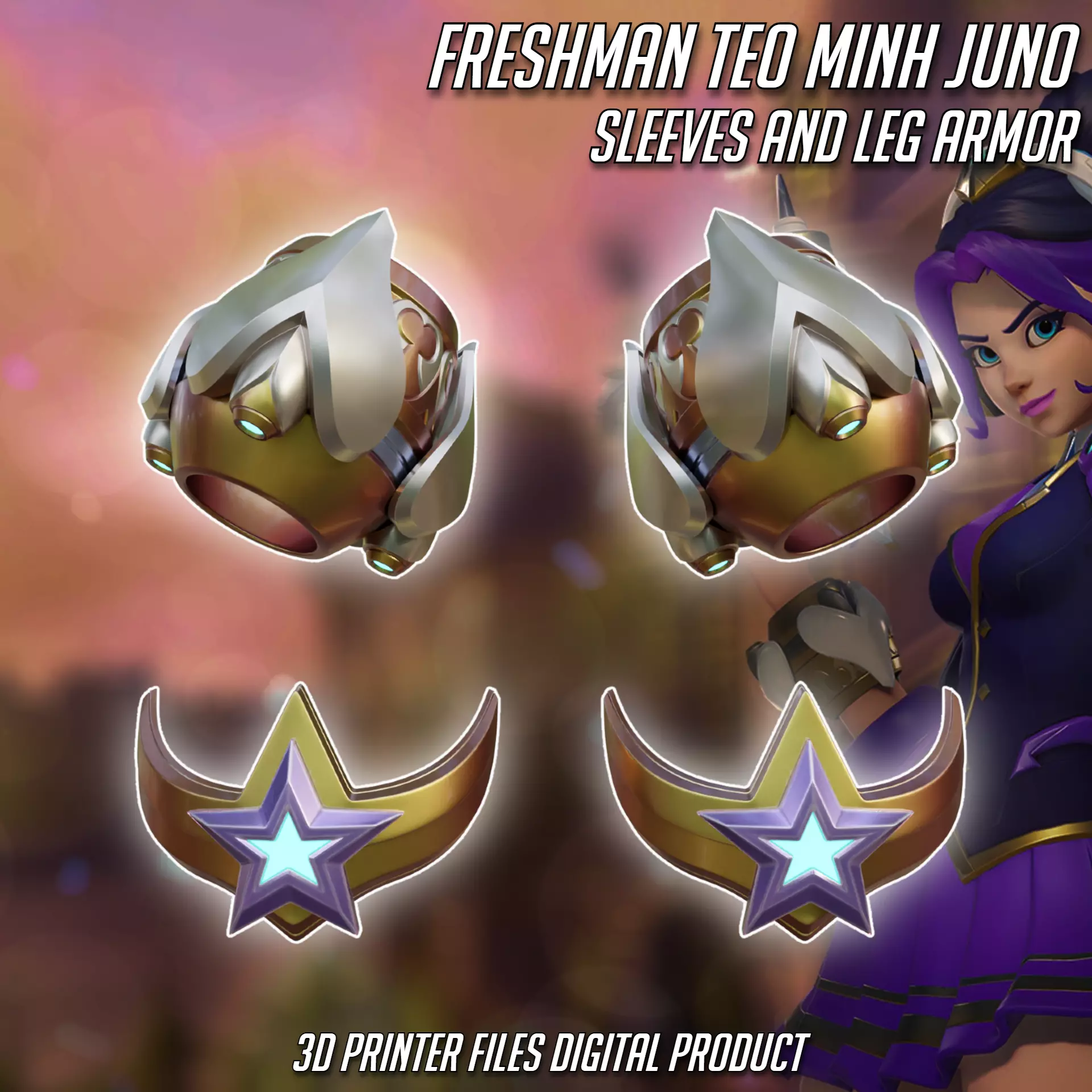 Juno Freshman Teo Minh Cosplay Sleeves and Legs Armor Overwatch 3D print model