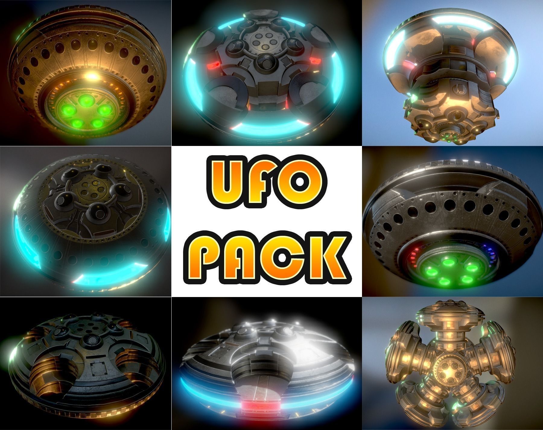 Ufo Pack Low-poly 3D model_0