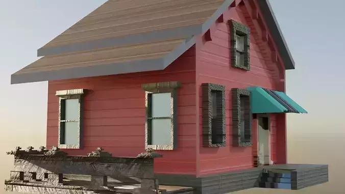 Little Red House Stylized 3D Model