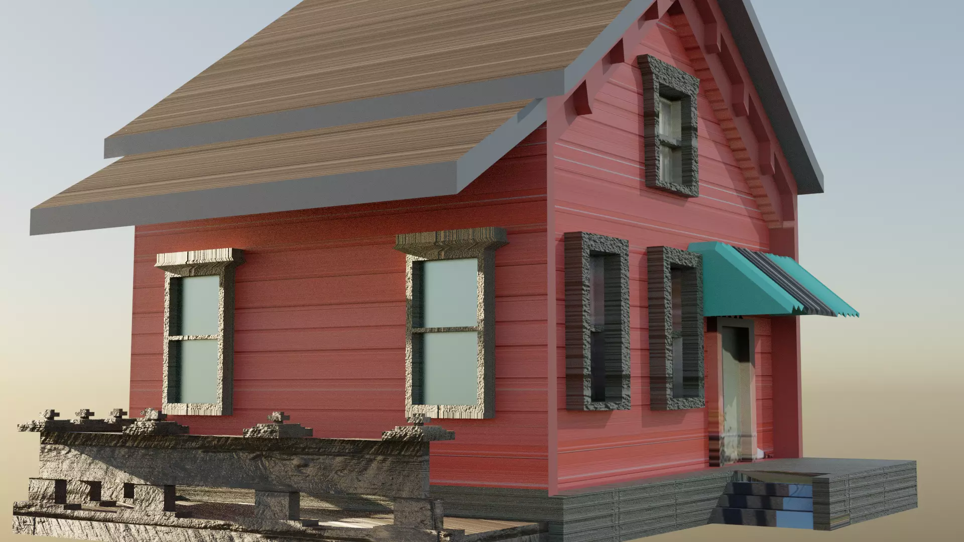 Little Red House Stylized 3D Model Low-poly 3D model