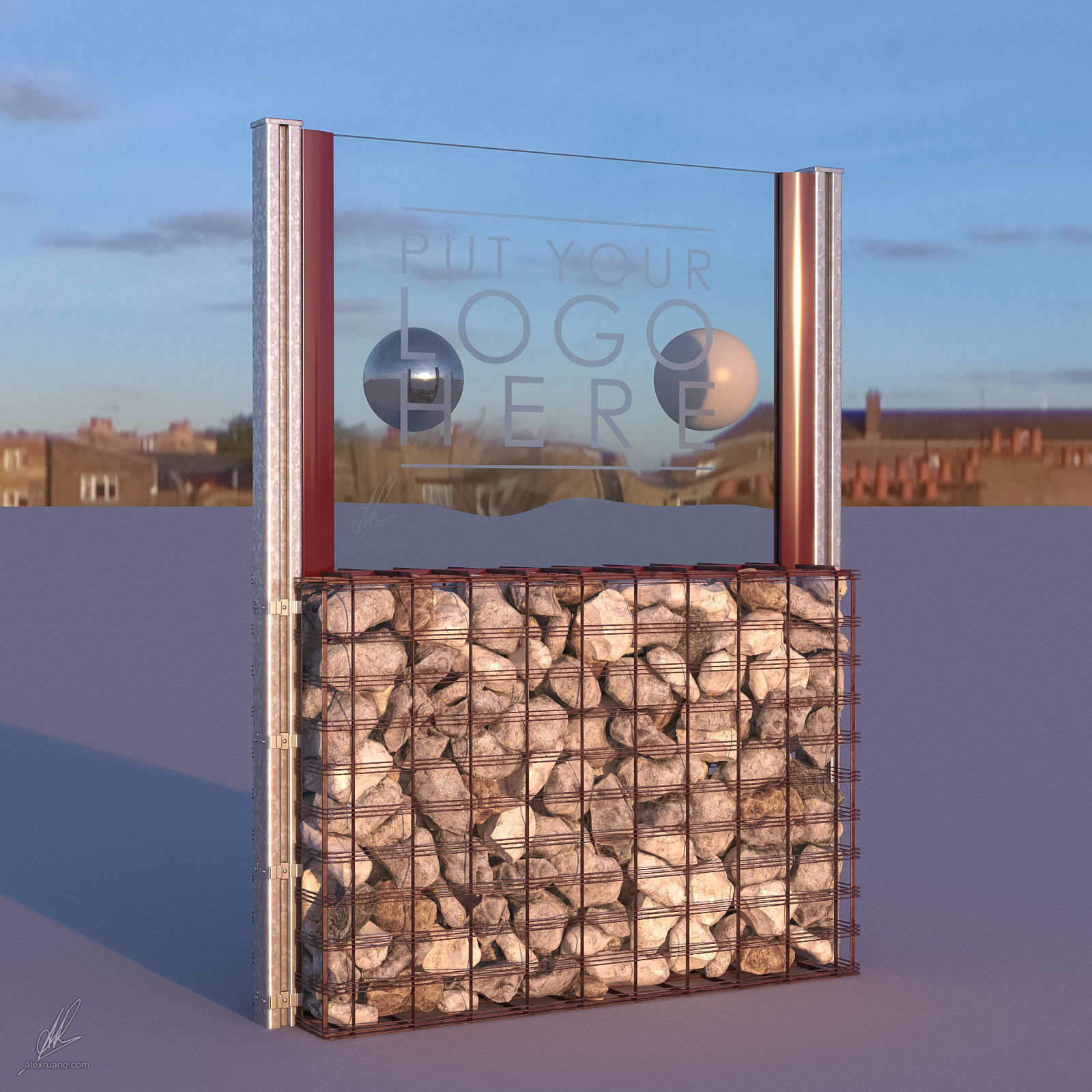 Gabion mockup of logo display 3D model_1
