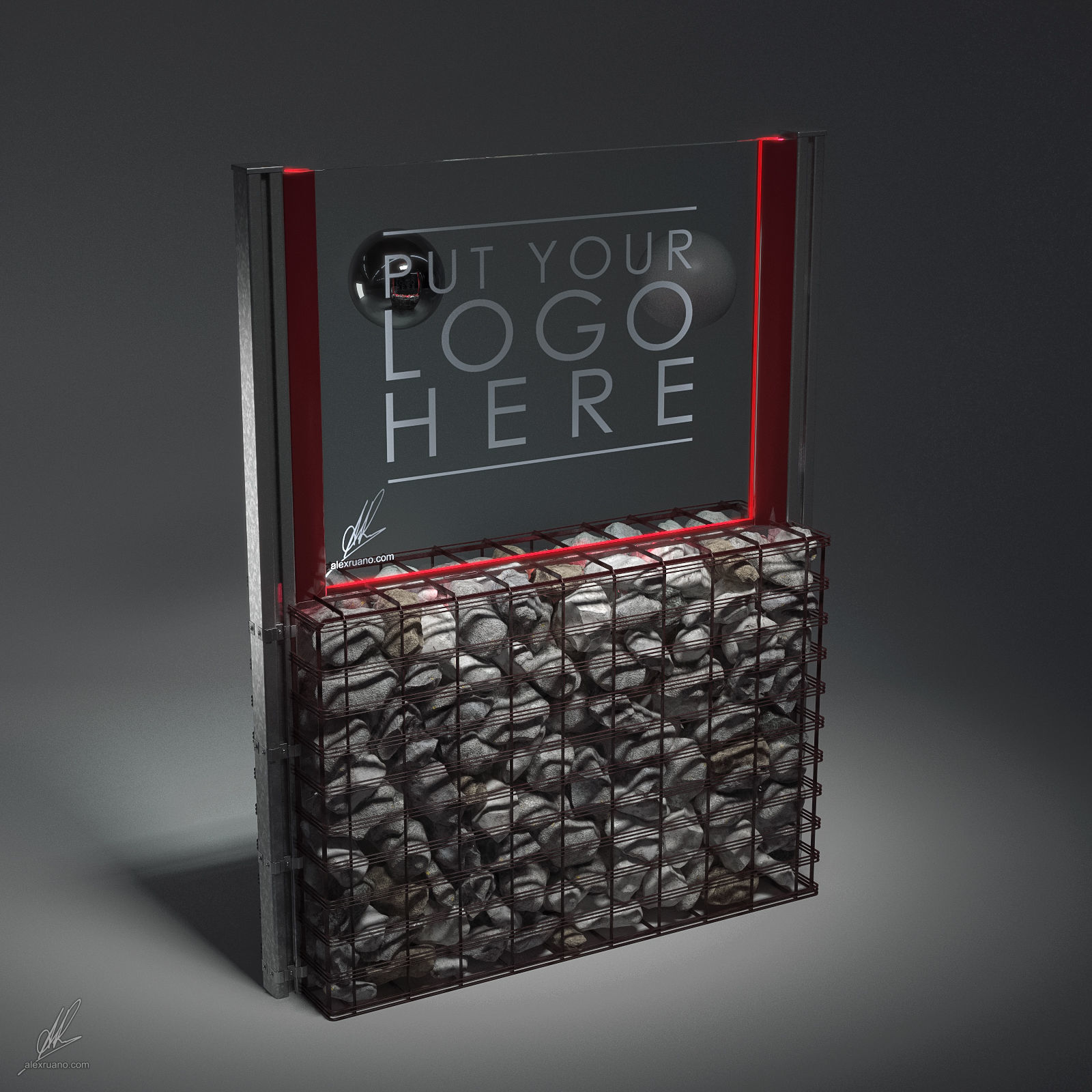 Gabion mockup of logo display 3D model_3