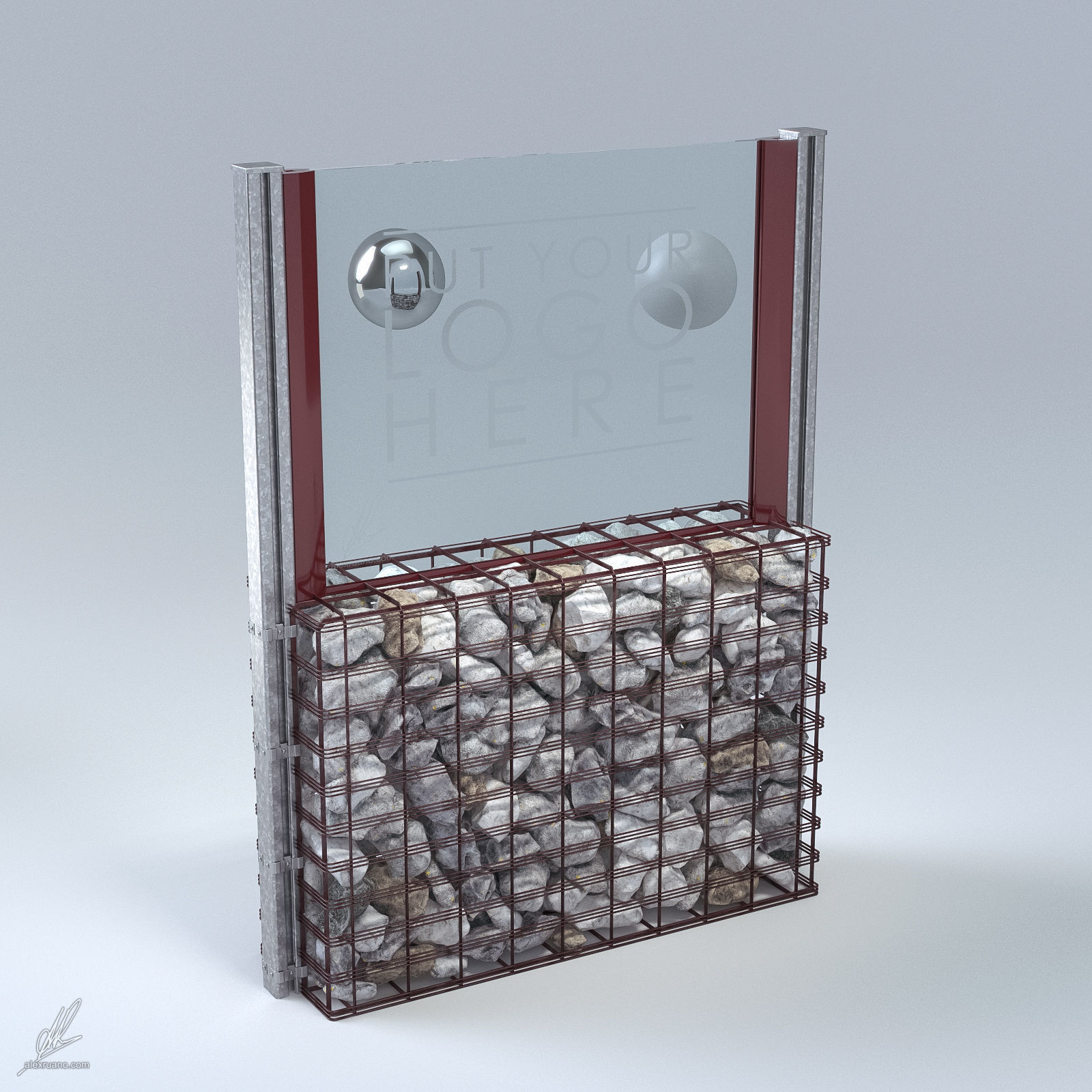 Gabion mockup of logo display 3D model_2