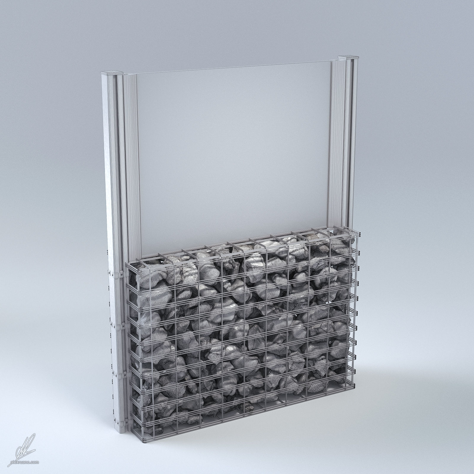 Gabion mockup of logo display 3D model_5
