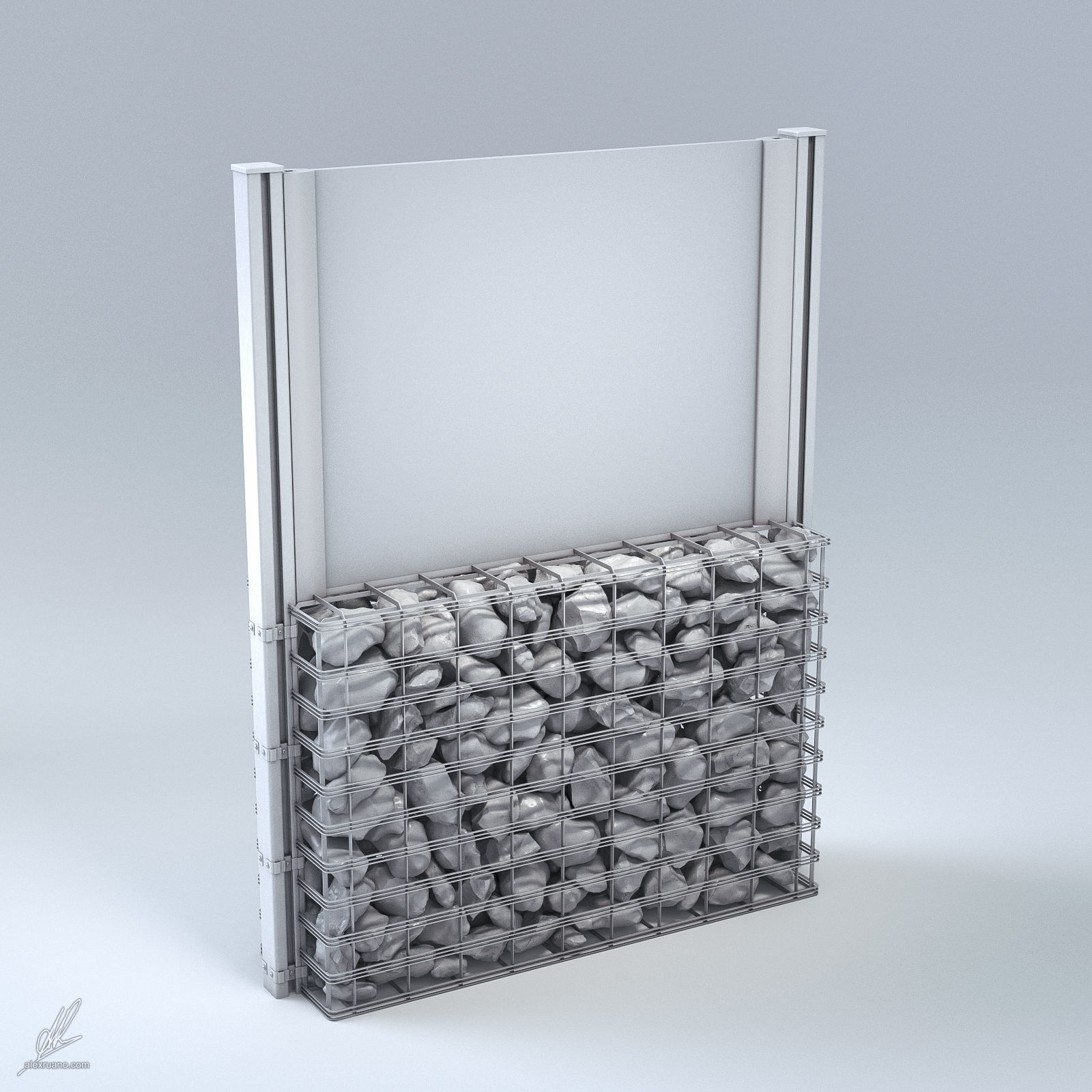 Gabion mockup of logo display 3D model_4