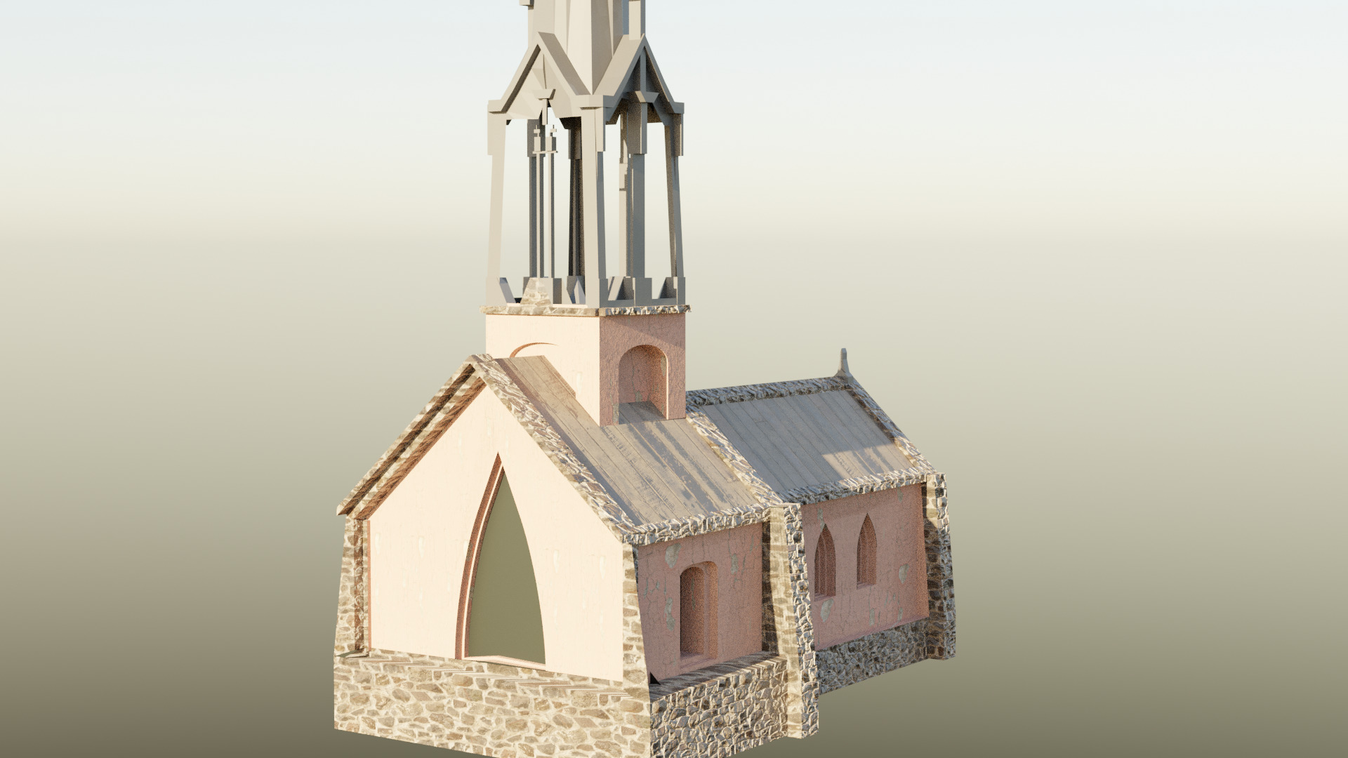 High Poly Old Abandoned Church Game Ready 3D Asset Low-poly 3D model_5