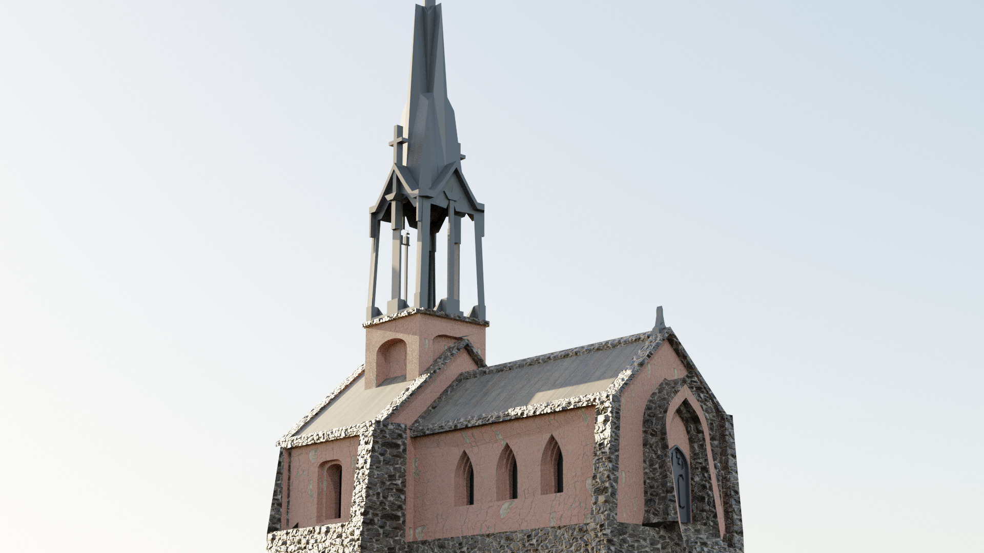 High Poly Old Abandoned Church Game Ready 3D Asset Low-poly 3D model_2