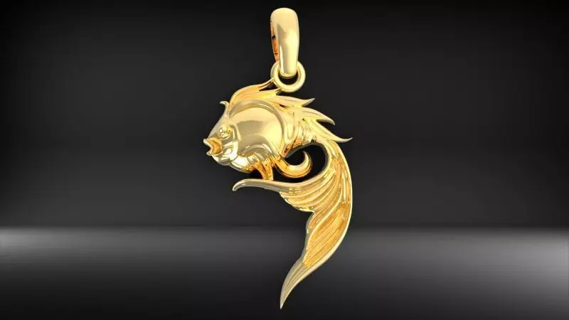 Gold Fish Pendant necklace charm 3D print model