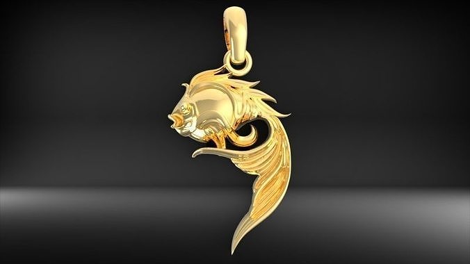 Gold Fish Pendant necklace charm 3D print model