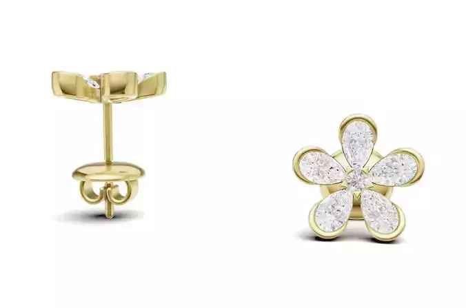 Pear Shape Diamond Flower Stud Light Weight Design