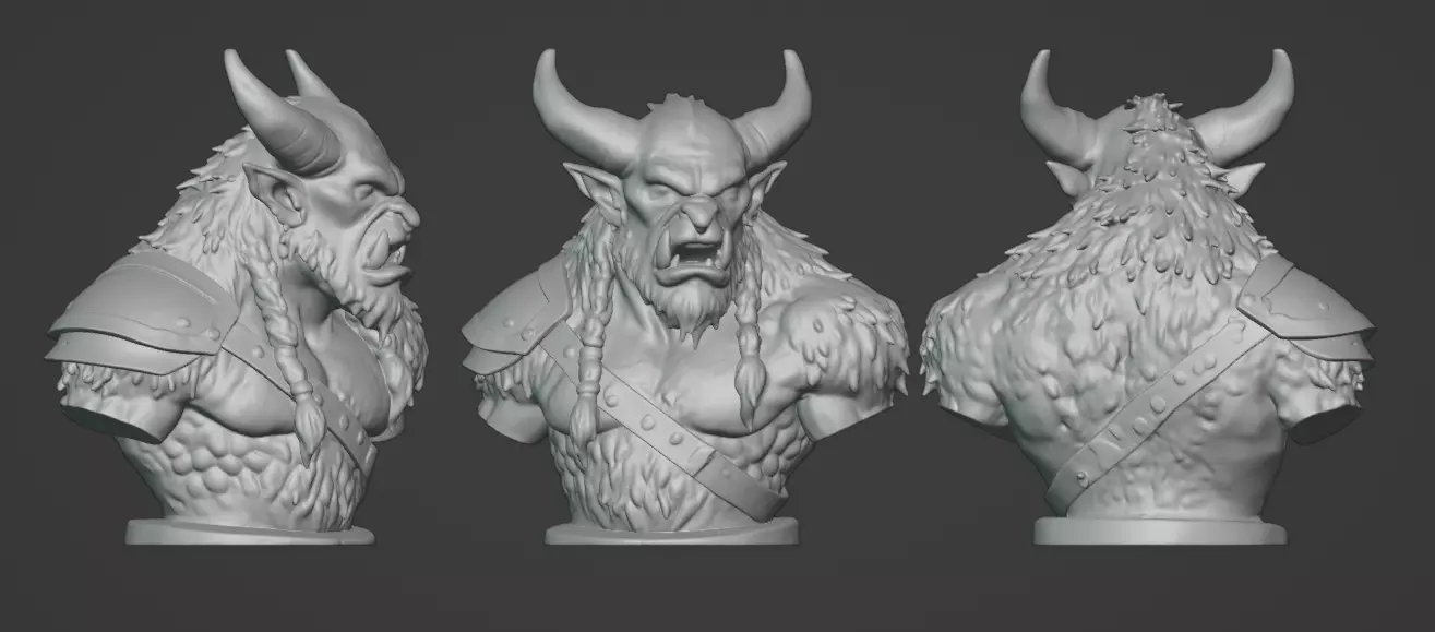 Feral Beastman Warlord Bust  3D print model_0