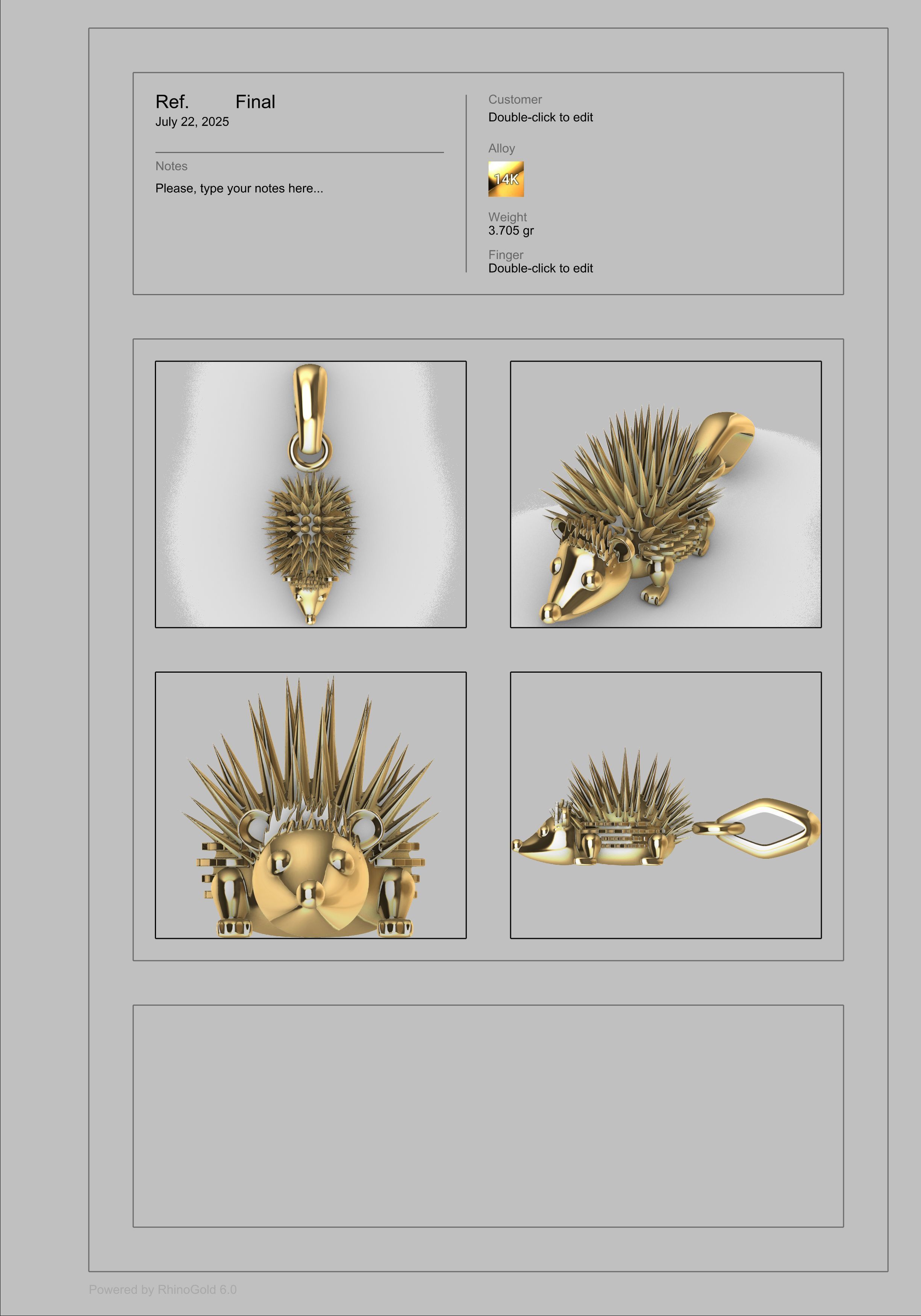 Porcupine Pendant Necklace Charm Bracelet Jewelry 3D print model_28