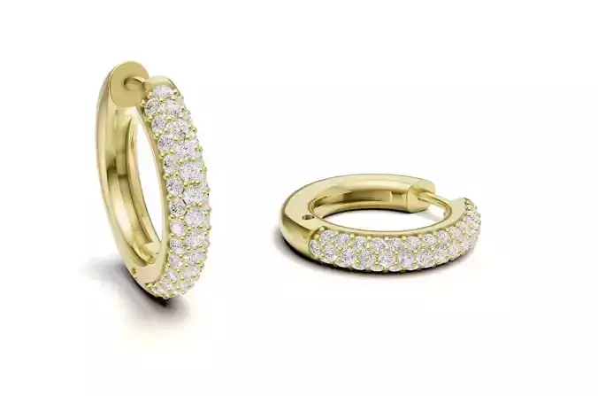 Pave Diamond Studded Hoop Earrings Huggie Style 3D print model