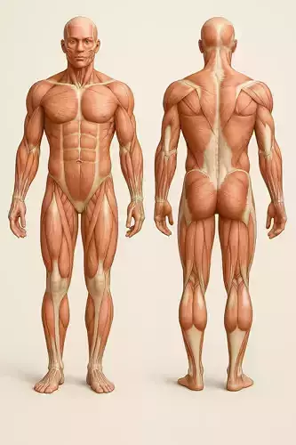 Male Human Anatomy Reference Model - Full-Body Muscular Anatomy Low-poly 3D model