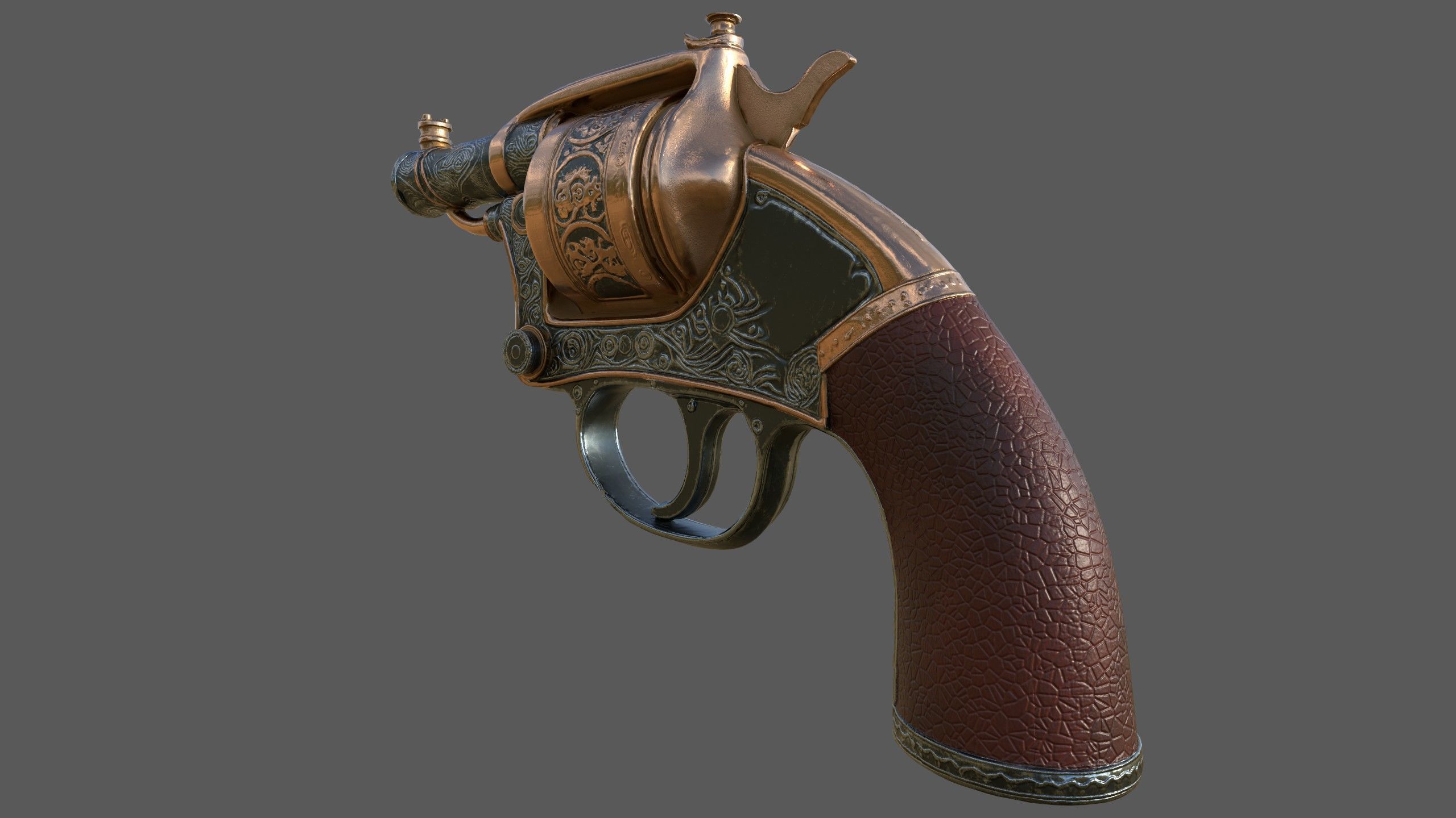 Steampunk Revolver 3D Model Game-Ready PBR High Detail Stylized Low-poly 3D model_3