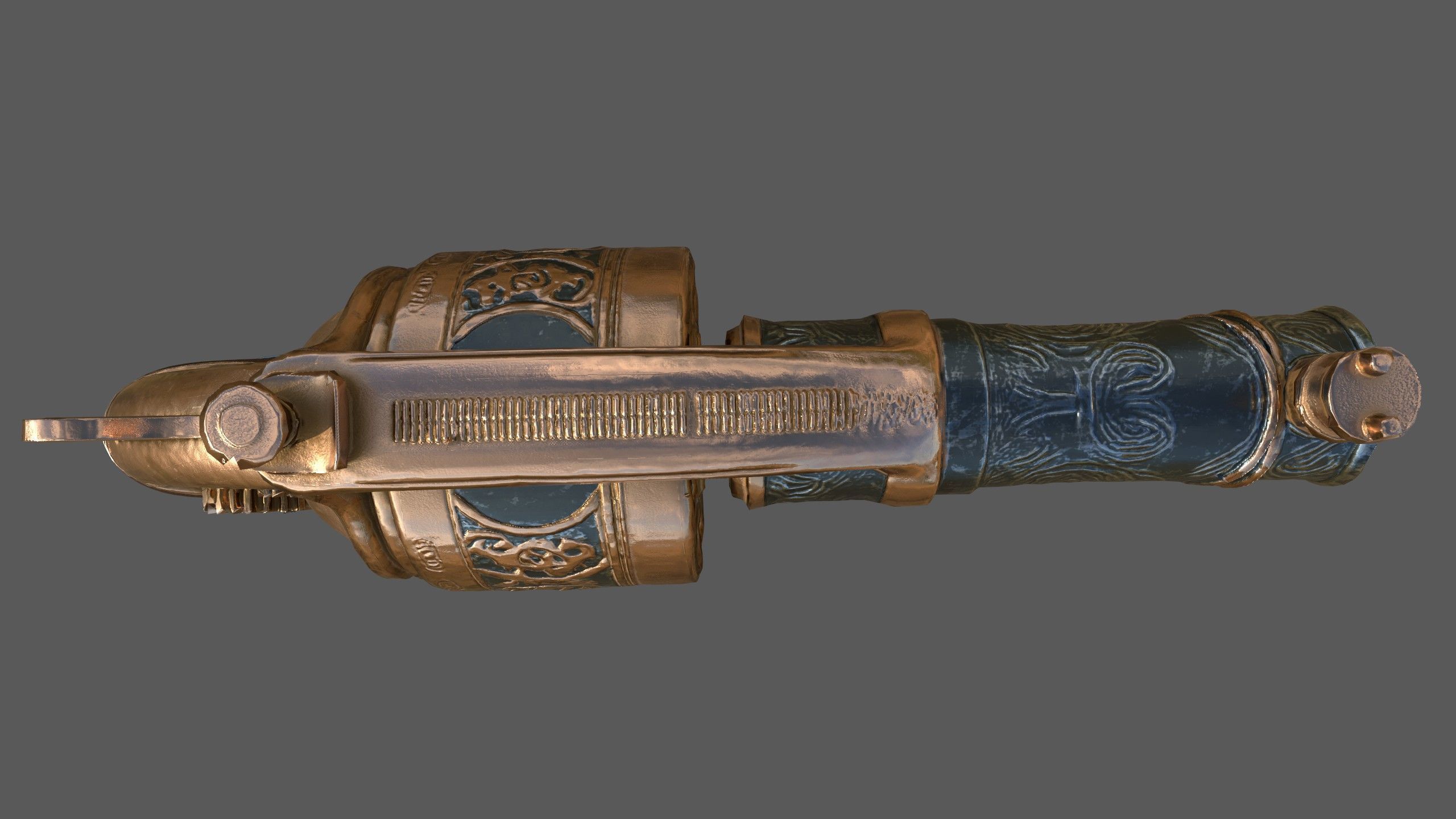 Steampunk Revolver 3D Model Game-Ready PBR High Detail Stylized Low-poly 3D model_6