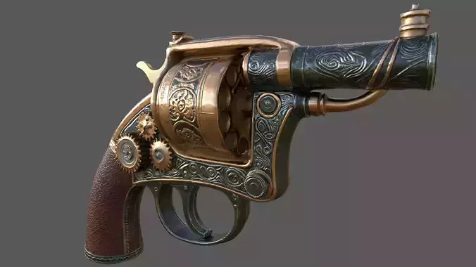 Steampunk Revolver 3D Model  Game-Ready PBR High Detail Stylized