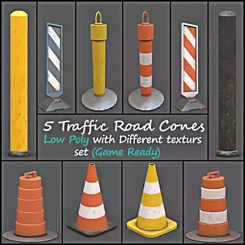 5 Traffic Road Cones Game Ready