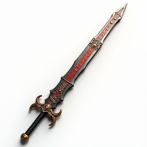 Crimson Gold Rune Blade Legendary Fantasy Sword 3D Model Low-poly 3D model
