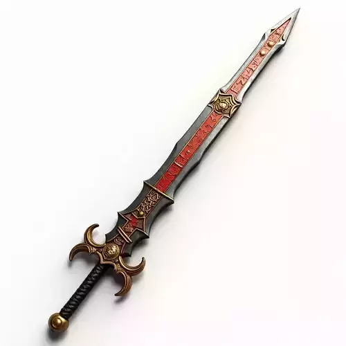 Crimson Gold Rune Blade Legendary Fantasy Sword 3D Model Low-poly 3D model