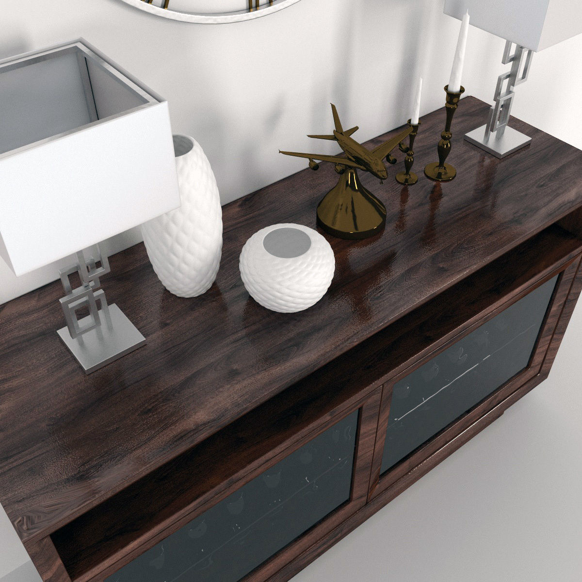 Chest of drawers with clock and decoration 3D model_2