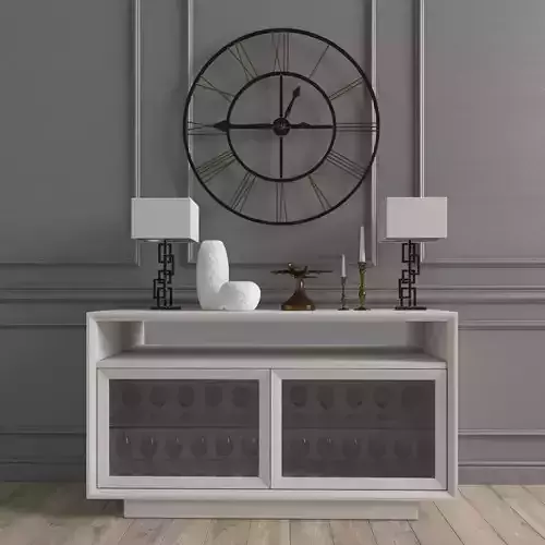 Chest of drawers with clock and decoration