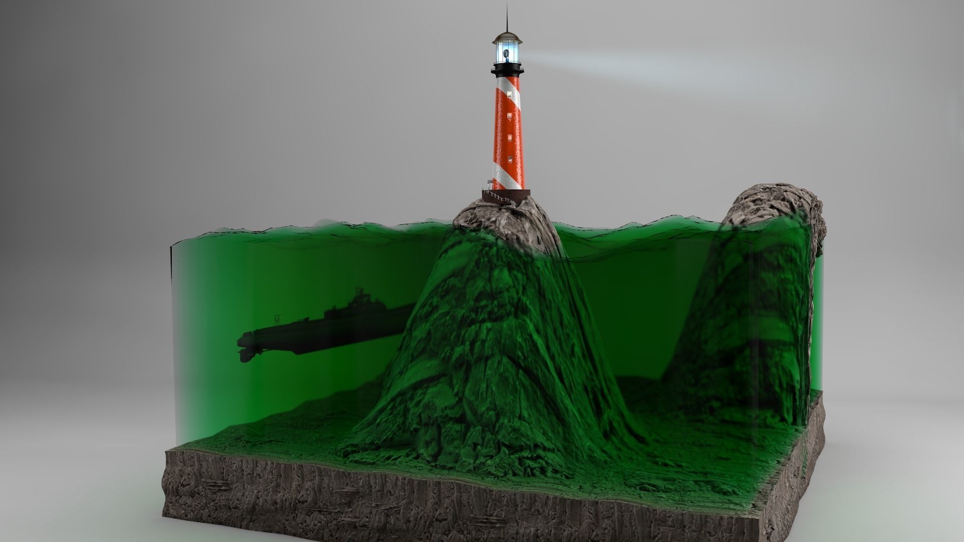 Submarine in Green Glas Free 3D model_1