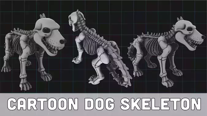 Cartoon Dog Skeleton Stylized Halloween Animal Bone Figure 3D print model