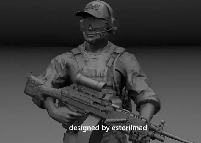 SPECIAL FORCES SOLDIER HEAVY MACHINE GUN 3D print model