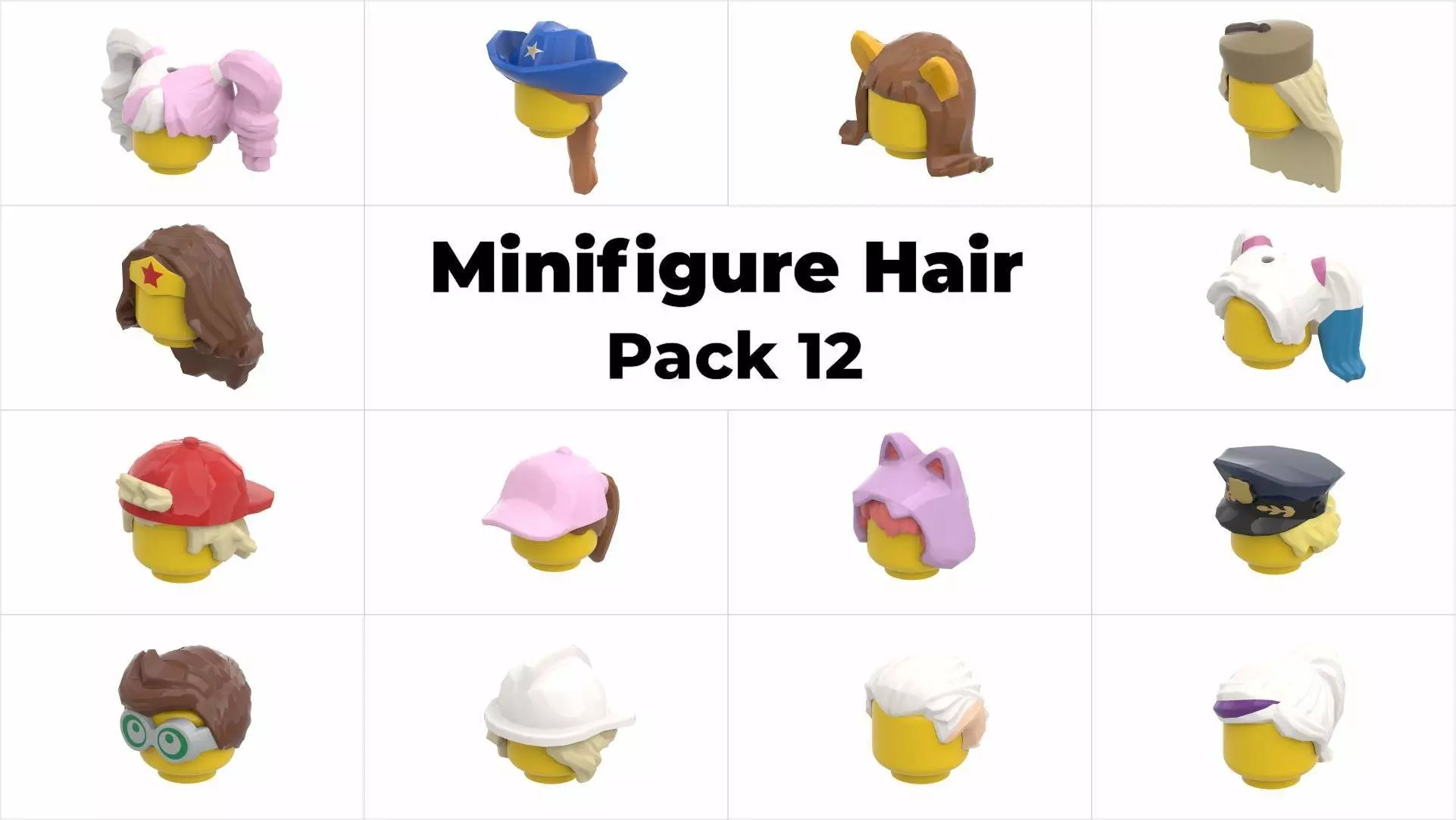 TwindBricks3D - Minifigure Hair pack 12 3D print model_0